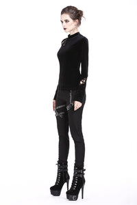Punk side lace-up korean velvet T-shirt TW177 - Gothlolibeauty