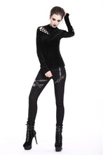 Load image into Gallery viewer, Punk side lace-up korean velvet T-shirt TW177 - Gothlolibeauty