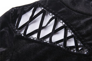 Punk side lace-up korean velvet T-shirt TW177 - Gothlolibeauty