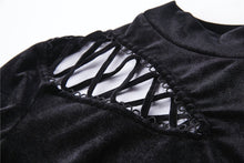 Load image into Gallery viewer, Punk side lace-up korean velvet T-shirt TW177 - Gothlolibeauty