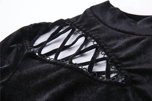 Punk side lace-up korean velvet T-shirt TW177 - Gothlolibeauty
