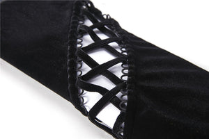 Punk side lace-up korean velvet T-shirt TW177 - Gothlolibeauty