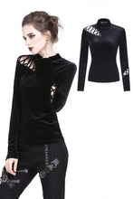 Load image into Gallery viewer, Punk side lace-up korean velvet T-shirt TW177 - Gothlolibeauty