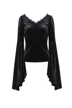 Load image into Gallery viewer, Gothic velvet floral shoulder T-shirt with big sleeves TW183 - Gothlolibeauty