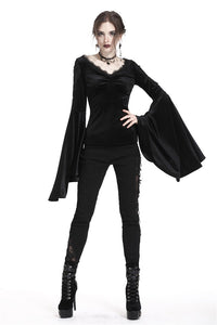 Gothic velvet floral shoulder T-shirt with big sleeves TW183 - Gothlolibeauty