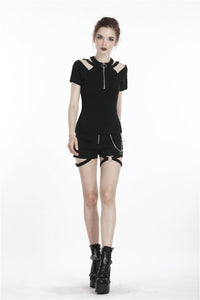 Punk zipper short sleeve T-shirt TW208 - Gothlolibeauty