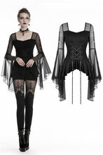 Load image into Gallery viewer, Gothic lace up T-shirt with big mesh flower sleeves TW219 - Gothlolibeauty