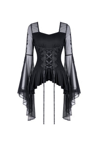 Gothic lace up T-shirt with big mesh flower sleeves TW219 - Gothlolibeauty