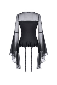 Gothic lace up T-shirt with big mesh flower sleeves TW219 - Gothlolibeauty
