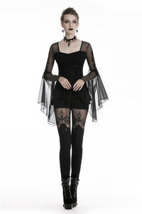 Gothic lace up T-shirt with big mesh flower sleeves TW219 - Gothlolibeauty