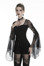 Load image into Gallery viewer, Gothic lace up T-shirt with big mesh flower sleeves TW219 - Gothlolibeauty