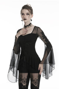 Gothic lace up T-shirt with big mesh flower sleeves TW219 - Gothlolibeauty