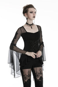 Gothic lace up T-shirt with big mesh flower sleeves TW219 - Gothlolibeauty