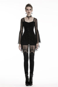 Gothic lace up T-shirt with big mesh flower sleeves TW219 - Gothlolibeauty