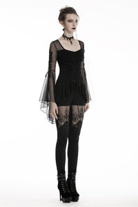 Gothic lace up T-shirt with big mesh flower sleeves TW219 - Gothlolibeauty