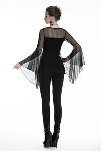 Gothic lace up T-shirt with big mesh flower sleeves TW219 - Gothlolibeauty