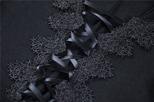 Gothic lace up T-shirt with big mesh flower sleeves TW219 - Gothlolibeauty