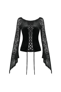 Gothic lace-up velvet T-shirt TW239 - Gothlolibeauty