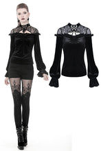 Load image into Gallery viewer, Gothic lace shoulder velvet T-shirt TW242 - Gothlolibeauty