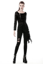 Load image into Gallery viewer, Punk skull back sexy lace-up front ragged T-shirt TW243 - Gothlolibeauty