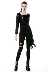 Punk skull back sexy lace-up front ragged T-shirt TW243 - Gothlolibeauty