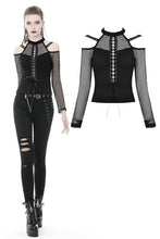 Load image into Gallery viewer, Punk lace-up front off-shoulders T-shirt with net long sleeves TW245 - Gothlolibeauty