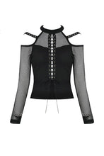 Load image into Gallery viewer, Punk lace-up front off-shoulders T-shirt with net long sleeves TW245 - Gothlolibeauty