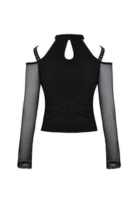 Punk lace-up front off-shoulders T-shirt with net long sleeves TW245 - Gothlolibeauty