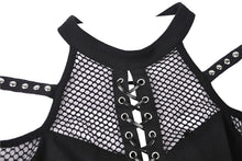 Load image into Gallery viewer, Punk lace-up front off-shoulders T-shirt with net long sleeves TW245 - Gothlolibeauty