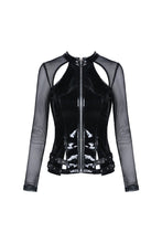 Load image into Gallery viewer, Punk shinning PU zippered Top with sexy net sleeves TW248 - Gothlolibeauty