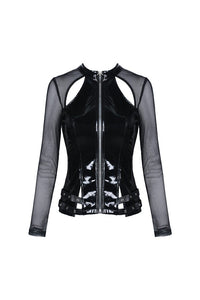 Punk shinning PU zippered Top with sexy net sleeves TW248 - Gothlolibeauty