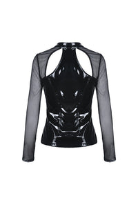 Punk shinning PU zippered Top with sexy net sleeves TW248 - Gothlolibeauty