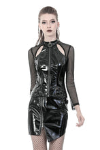 Load image into Gallery viewer, Punk shinning PU zippered Top with sexy net sleeves TW248 - Gothlolibeauty