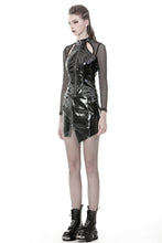 Load image into Gallery viewer, Punk shinning PU zippered Top with sexy net sleeves TW248 - Gothlolibeauty