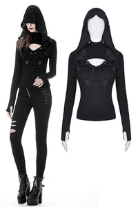 Punk cross connection front hooded women top TW250 - Gothlolibeauty