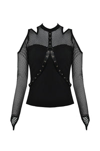 Punk off-shoulder sexy net T-shirt TW254 - Gothlolibeauty