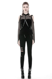 Punk off-shoulder sexy net T-shirt TW254 - Gothlolibeauty
