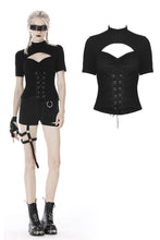 Load image into Gallery viewer, Punk hollow chest lace up short sleeves T-shirt TW270 - Gothlolibeauty