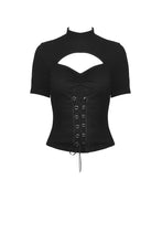 Load image into Gallery viewer, Punk hollow chest lace up short sleeves T-shirt TW270 - Gothlolibeauty