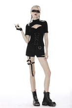 Load image into Gallery viewer, Punk hollow chest lace up short sleeves T-shirt TW270 - Gothlolibeauty
