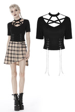 Load image into Gallery viewer, Punk women star hollow chest lace up T-shirt TW274 - Gothlolibeauty