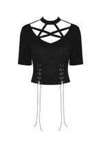 Load image into Gallery viewer, Punk women star hollow chest lace up T-shirt TW274 - Gothlolibeauty