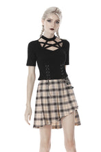 Load image into Gallery viewer, Punk women star hollow chest lace up T-shirt TW274 - Gothlolibeauty