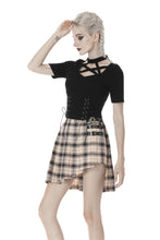 Load image into Gallery viewer, Punk women star hollow chest lace up T-shirt TW274 - Gothlolibeauty