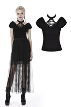 Load image into Gallery viewer, Gothic lace up V collar short sleeves T-shirt TW283 - Gothlolibeauty