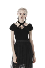 Load image into Gallery viewer, Gothic lace up V collar short sleeves T-shirt TW283 - Gothlolibeauty