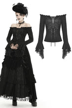 Load image into Gallery viewer, Gothic princess flower lace up off-shouders top TW301