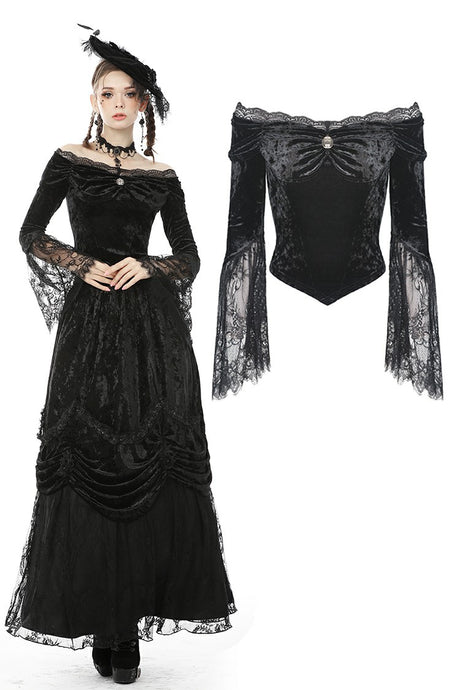 Victoria court velvet lace splicing top TW305 customized