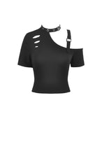 Load image into Gallery viewer, Punk sexy asymmetrical cold shoulder top TW329
