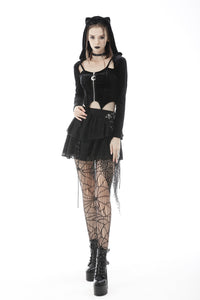 Night cat zipper hoody top TW364